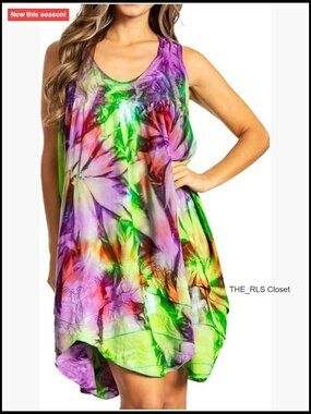 Tie-Dye Rayon Sleeveless Cover-Up Dress with Smocked Back